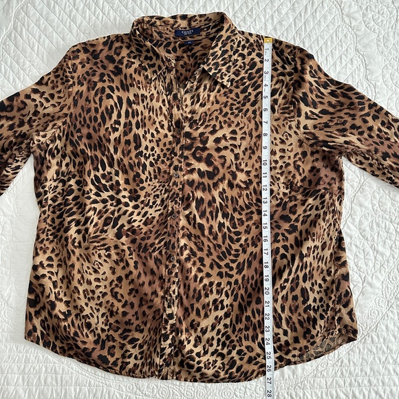 Chaps Cheetah Leopard Animal Print Button Down Blouse Shirt 2X - Picture 7 of 10